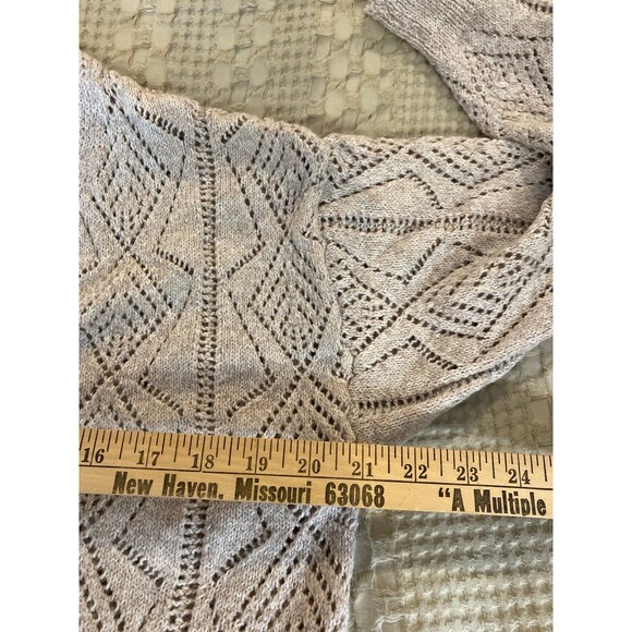 Cardigan Casual Long Size Large  Dark Cream Tan Pointelle Knitted Button Front - Picture 8 of 10